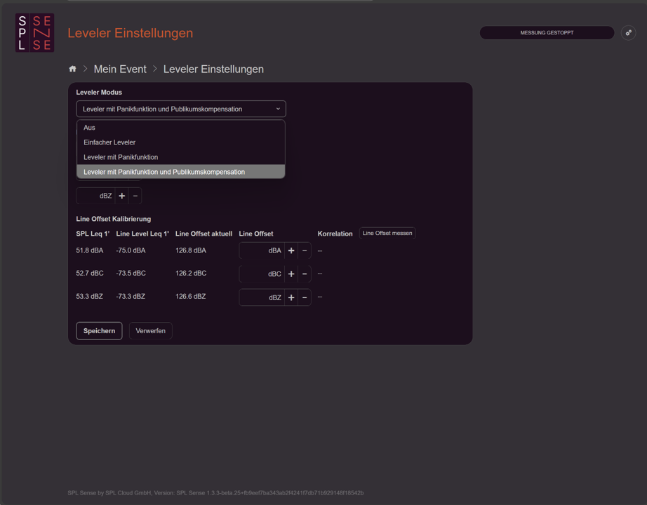 Leveler Einstellungen